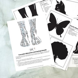 This traceable bundle includes 10 silhouettes intended for tracing and filling in with calligraphy.