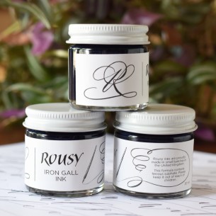 Rousy iron gall ink is a jet-black iron gall that's a dream to write with! This listing is for one 30 ml jar of ink.